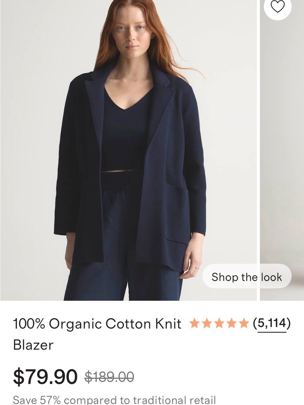 Quince Navy Organic Cotton Knit blazer